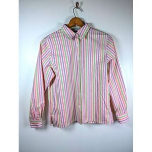 Foxcroft Button Front Shirt Size 10 Wrinkle Free 3/4 Sleeve Classic Fit Pastel